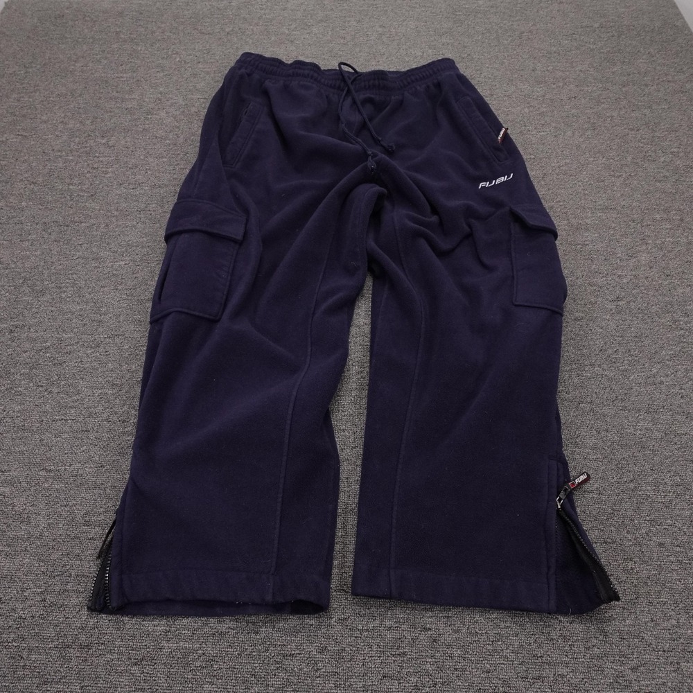 Vintage FUBU Pants Mens 2XL 40x31 Blue Fleece Cargo Sweatpants Zip Hem Y2K